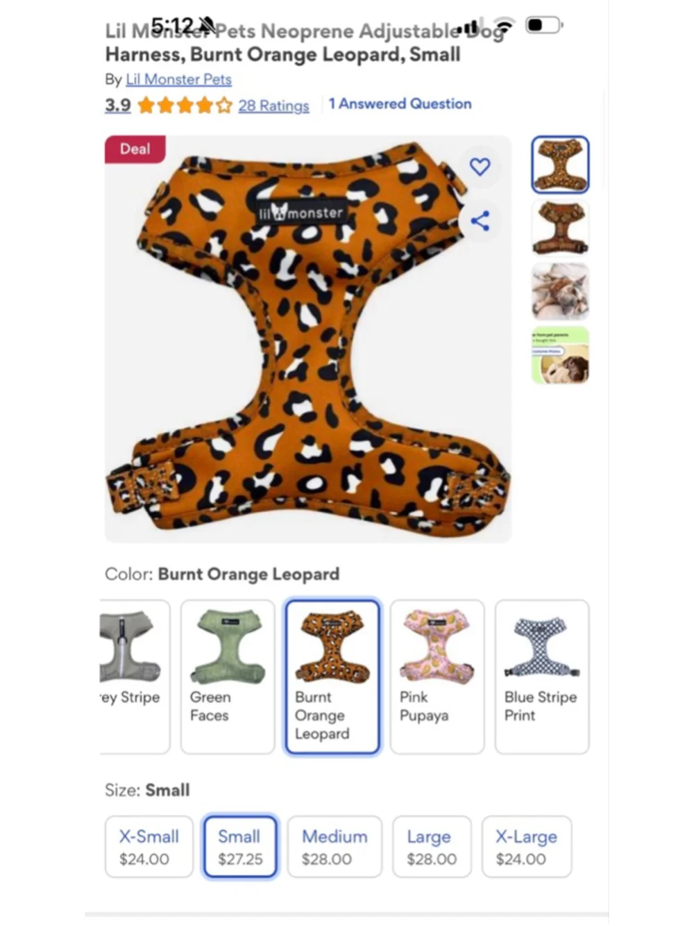 lil monster Leopard Print Pet Harness Size Small
